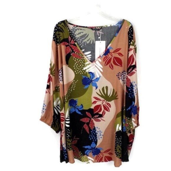 Bloomchic V-Neck Half Balloon Sleeve Blouse Womens Multicolor Floral 30/6X - Picture 13 of 13